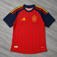Maillot domicile Espagne, rouge à fines lignes bordeaux, vue de face